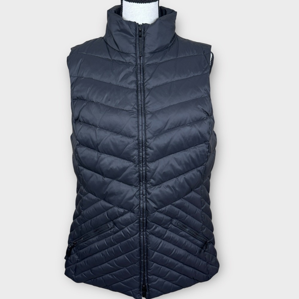 Talbots Down Filled Puffer Vest Stand Collar Zip Front‎ Black Women's M FLAW